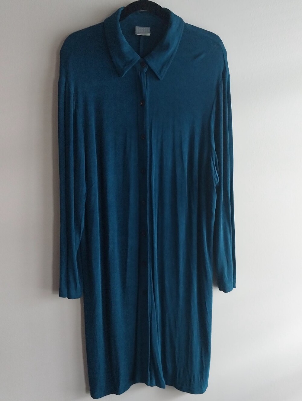 Rabbit Rabbit Rabbit Teal Long Sleeve Button Front Midi Shirt Dress